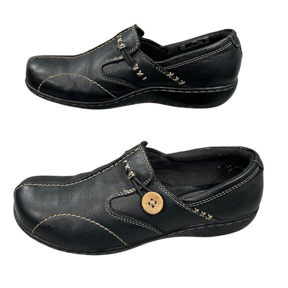 Clarks Sixty Delta Black Bendables Leather Slip-On Loafers Shoes Size 7.5W - Picture 1 of 11